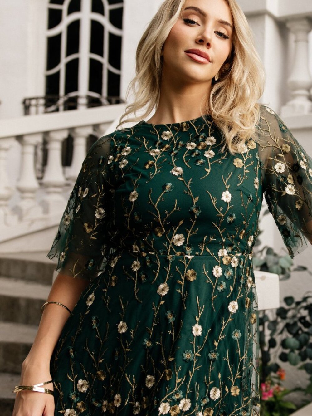 Baltic Born Arabella Embroidered Tulle Maxi Dress | Dark Green Floral Size SS - Picture 4 of 5